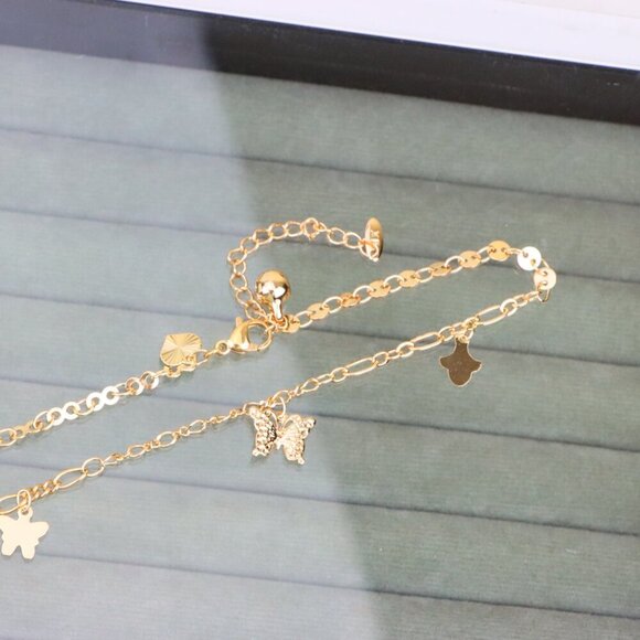 "Rose Gold Butterfly Charm Anklet in Dual Link Design, XPAL1189 - Picture 12 of 12
